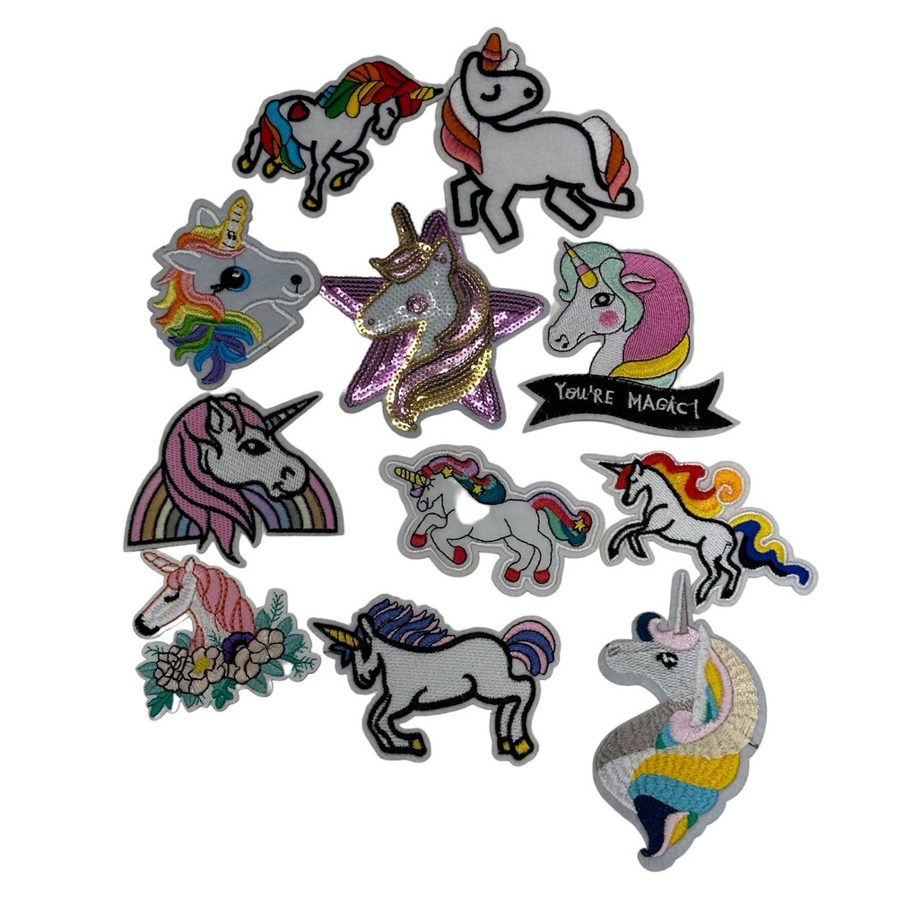 Lot of 11 Rainbow Sequin Unicorn Iron on Patches Arts and Craft